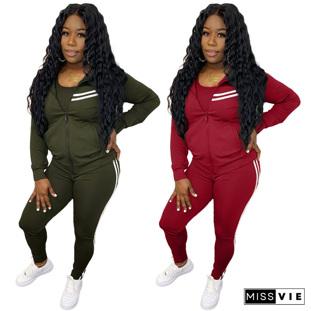 Zipper Up Long Sleeve Jacket and Pant Sets