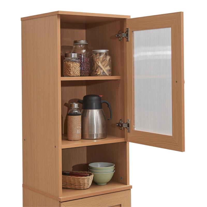 Pemberly Row 63 Tall Slim Open Shelf Plus Top Kitchen Pantry in Beige Wood