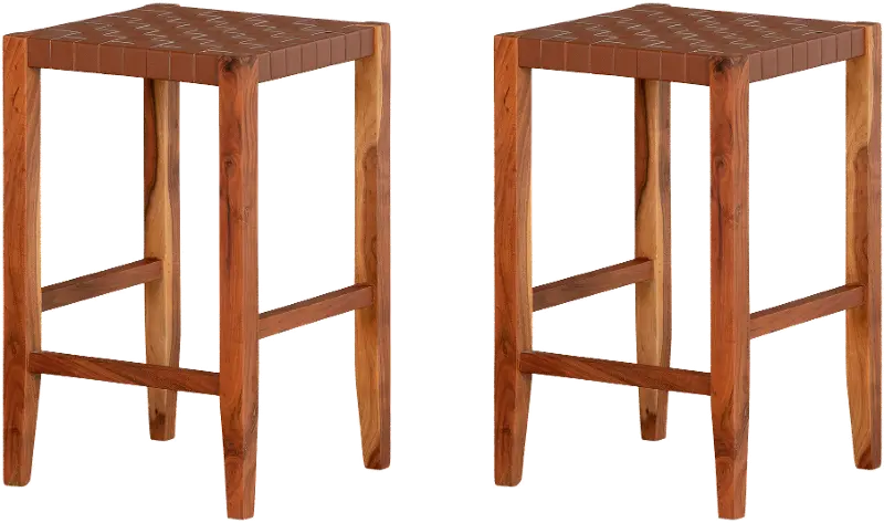 Balka Woven Brown Leather Counter Stool， Set of 2 - South Shore