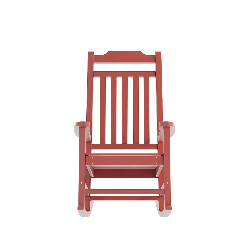 Emma and Oliver All-Weather Poly Resin Wood Rocking Chair - Patio and Backyard Furniture