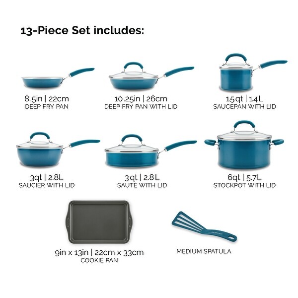 13 Pc Create Delicious Aluminum Nonstick Cookware Set， Purple Shimmer