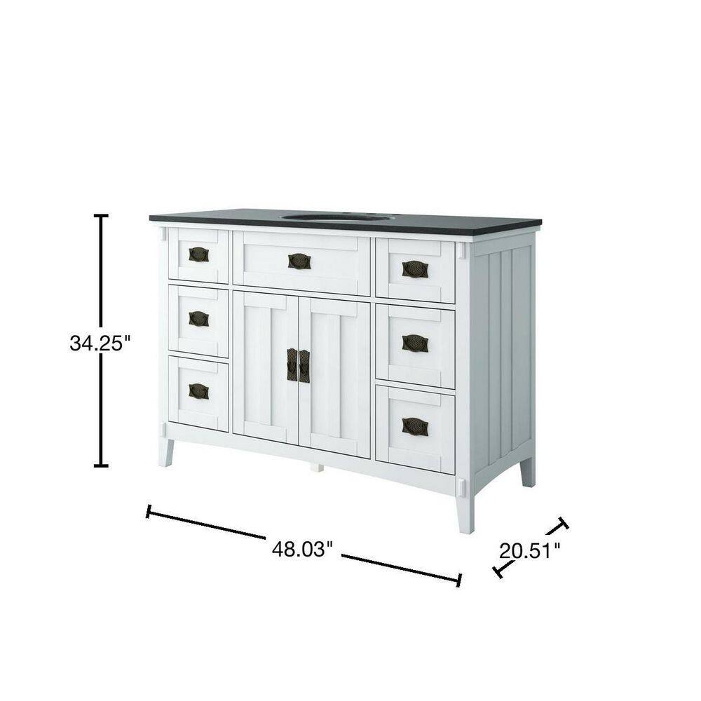 Home Decorators Collection Artisan 48 in. W Bath Vanity in White with Vanity Top in Natural Black with White Basin MD-V1760