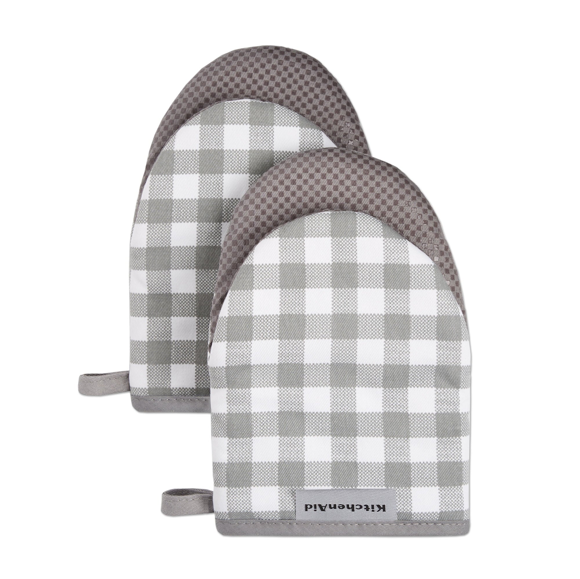 KitchenAid Gingham Mini Oven Mitt Set， Grey， 5.5x8， Set of 2， Available in Multiple Colors