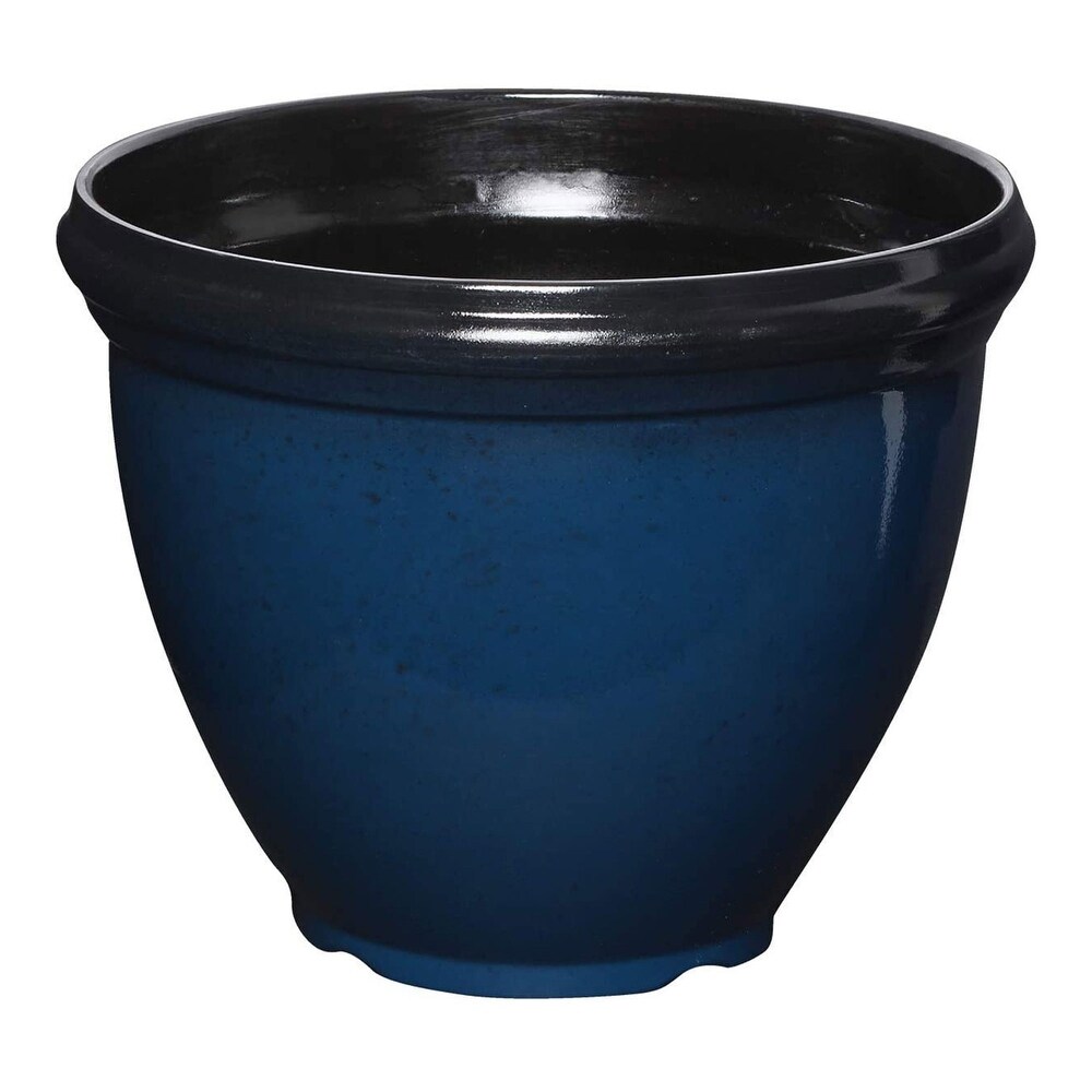 Southern Patio 12 Inch Heritage Outdoor Round Glossy Resin Planter  Monaco Blue   1