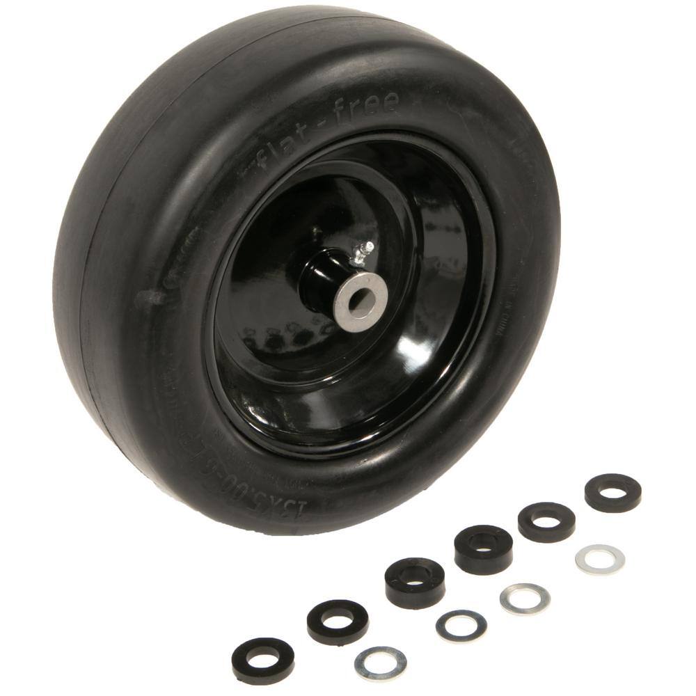 Arnold Universal 13 in. x 5 in. Smooth Tread Black Rim Flat Free Wheel Assembly for Zero-Turn Mowers w34 in. or 58 in. Axles 490-325-0062