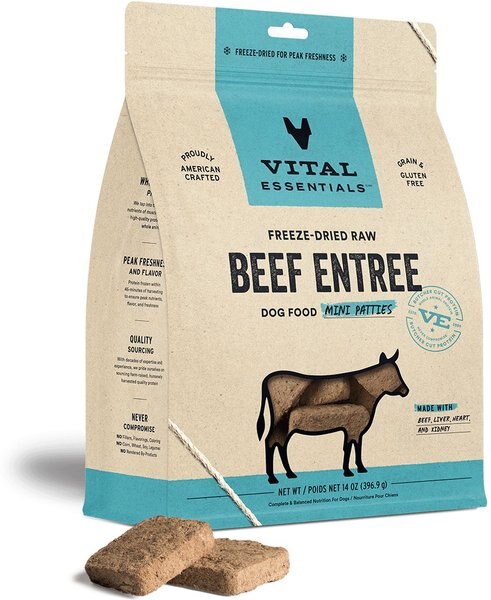 Vital Essentials Beef Dinner Patties Grain-Free Freeze-Dried Dog Food