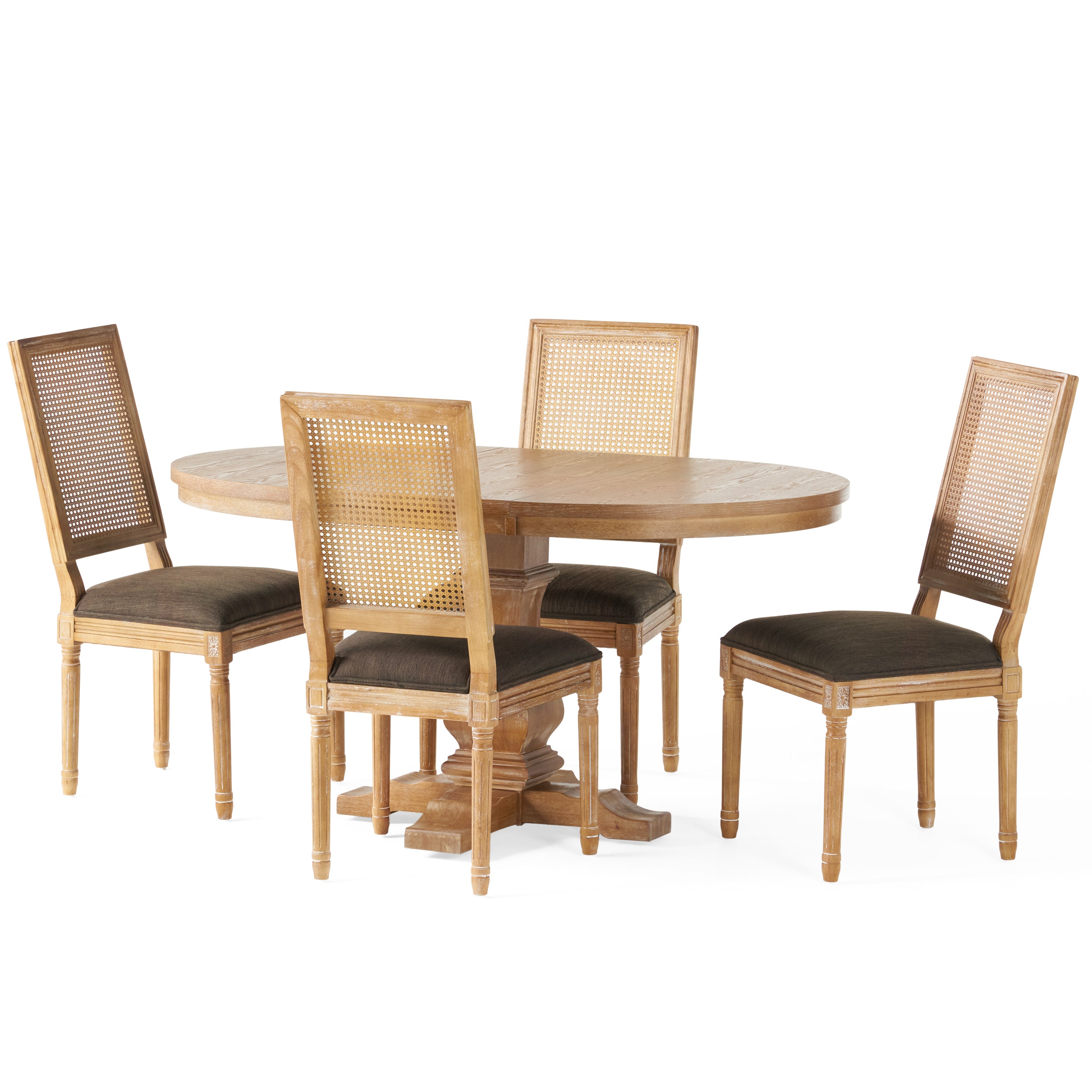 Brownell French Country Wood and Cane 5-Piece Expandable Oval Dining Set