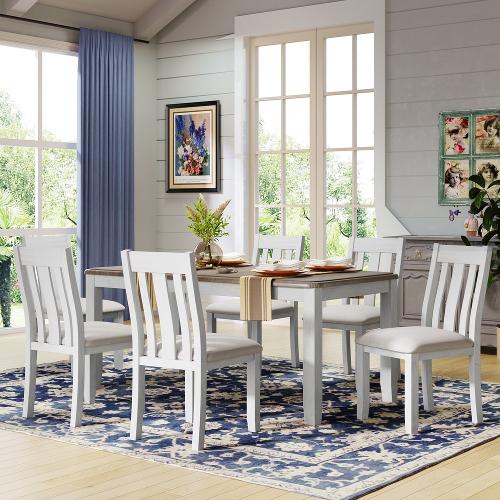 Retro Style 7 Piece Extendable Dining Table Set with Upholstered Chairs