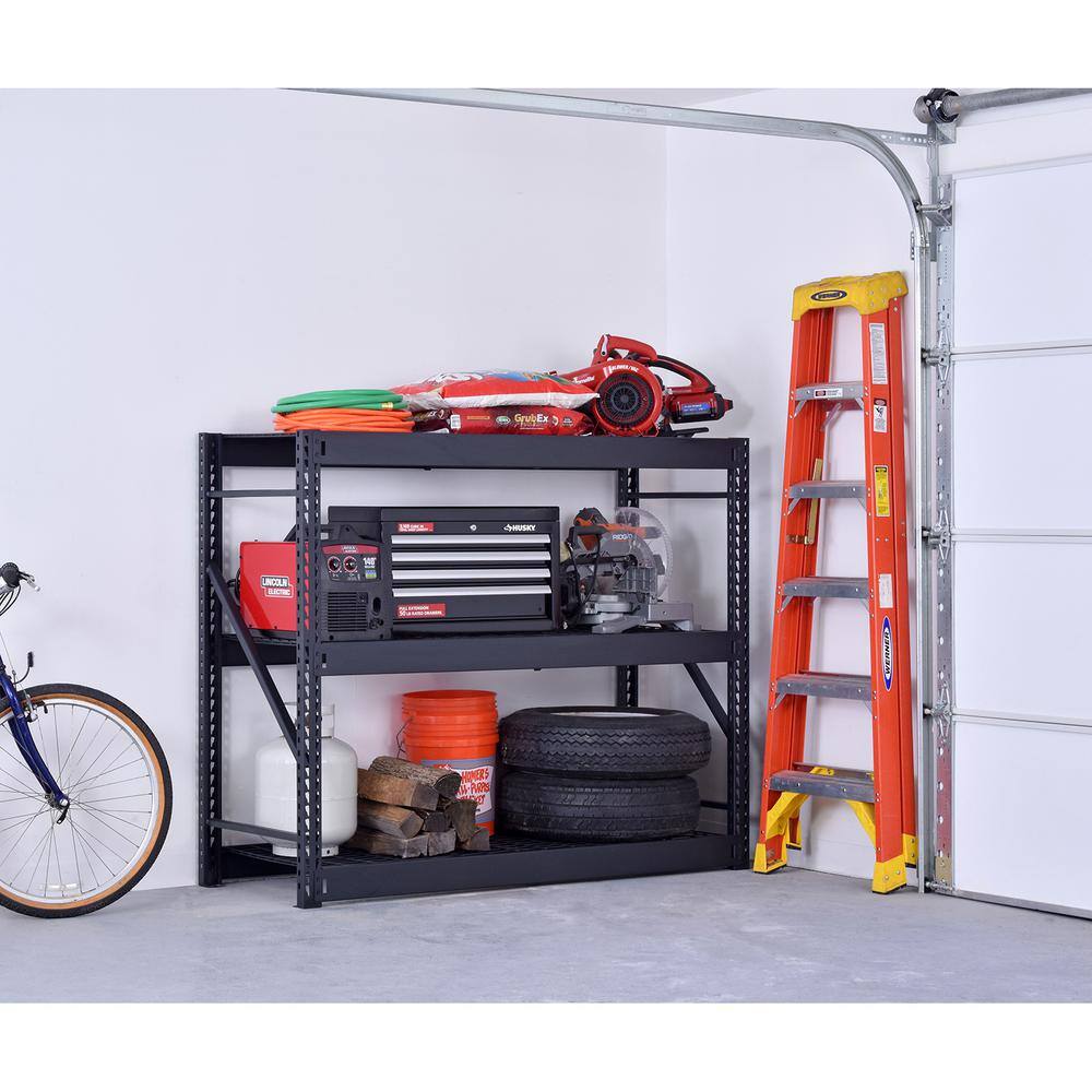 Husky 3-Tier Industrial Duty Steel Freestanding Garage Storage Shelving Unit in Black (65 in. W x 54 in. H x 24 in. D) N2W652454W3B