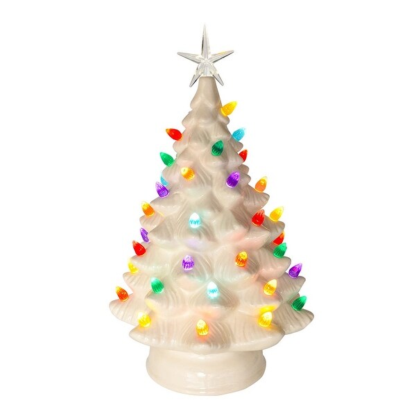 Kurt Adler 14Inch Battery Operated LED Lighted Ceramic White Tree Table Piece