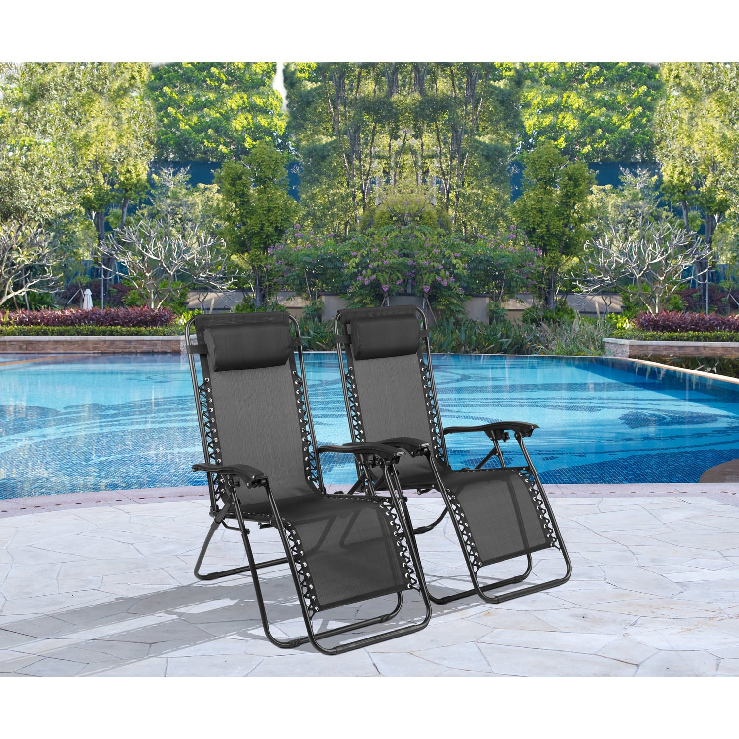 Zero Gravity Chairs Set of 2 Pool Lounge Chair Zero Gravity Recliner Lawn Patio Outdoor Porch Beach Backyard Anti Gravity Chair Folding Reclining Camping Chair, Black