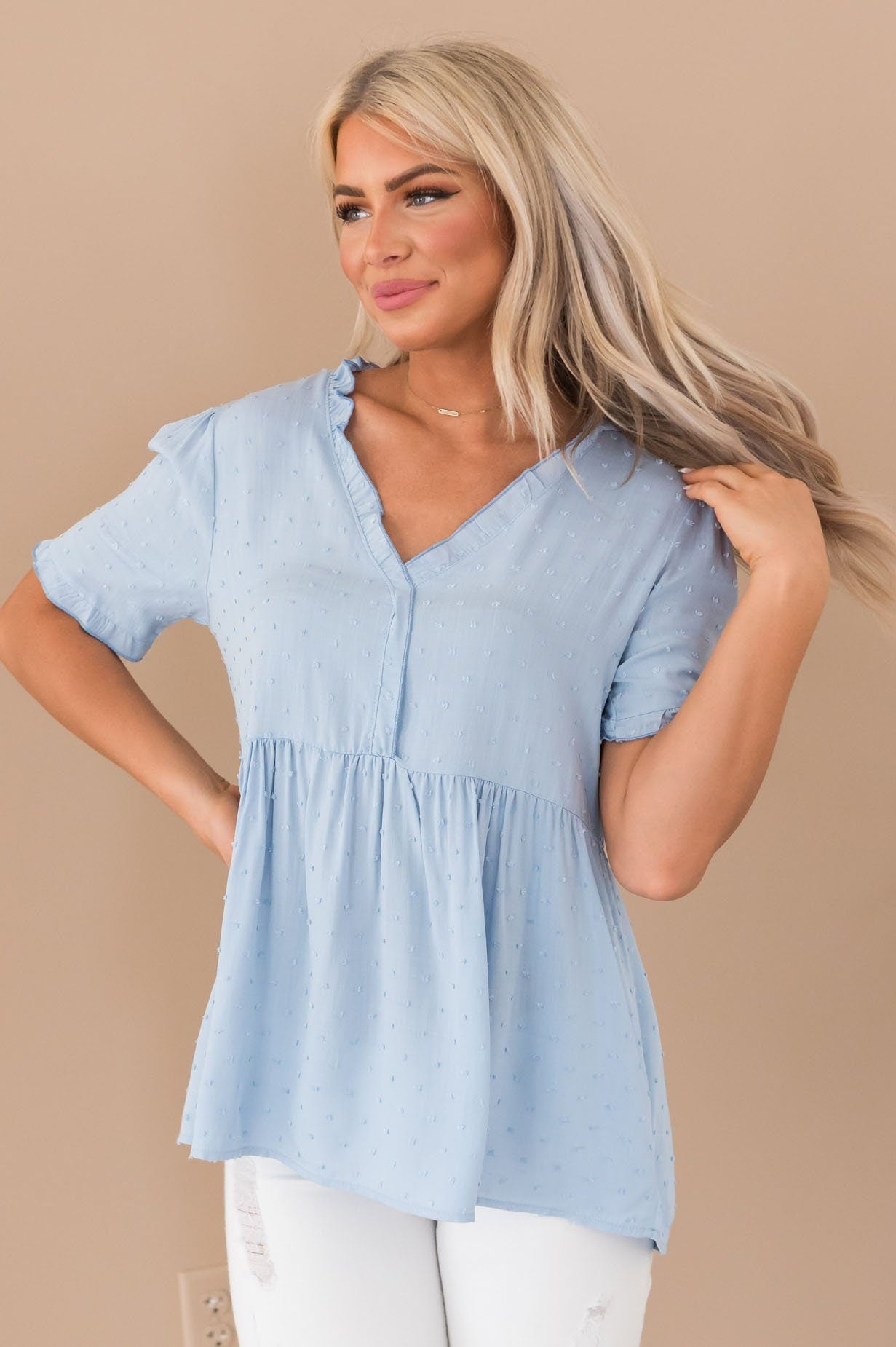 Magic Moment High-Low Swiss Dot Modest Top