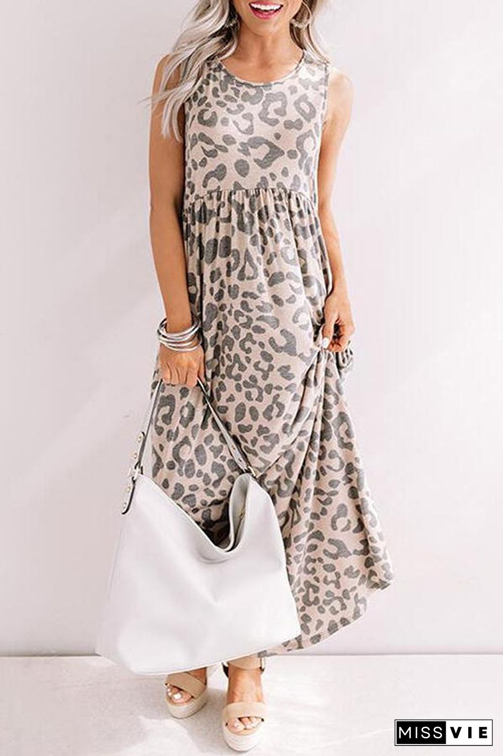 Leopard Print Sleeveless Maxi Dress P13157