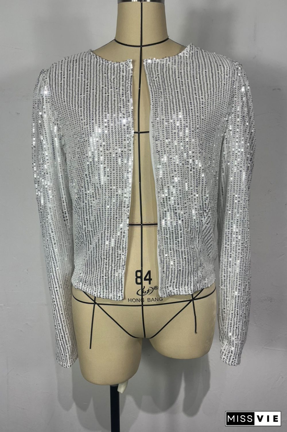 Plain Sequin Short Length Open Jackets