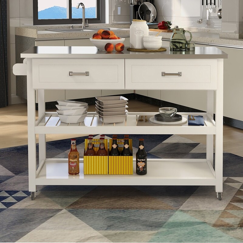 AOOLIVE Stainless Steel Table Top Kicthen Cart With Two Drawers White