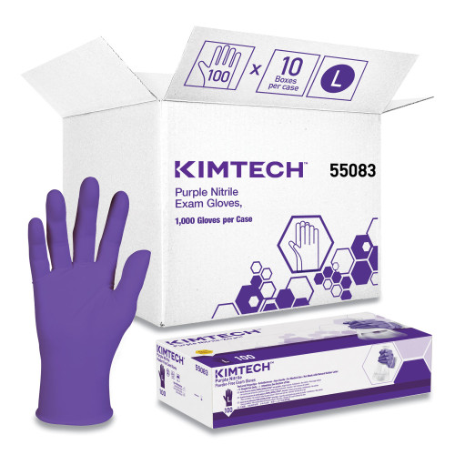 Kimtech PURPLE NITRILE Exam Gloves， 242 mm Length， Large， Purple， 1，000/Carton (55083CT)