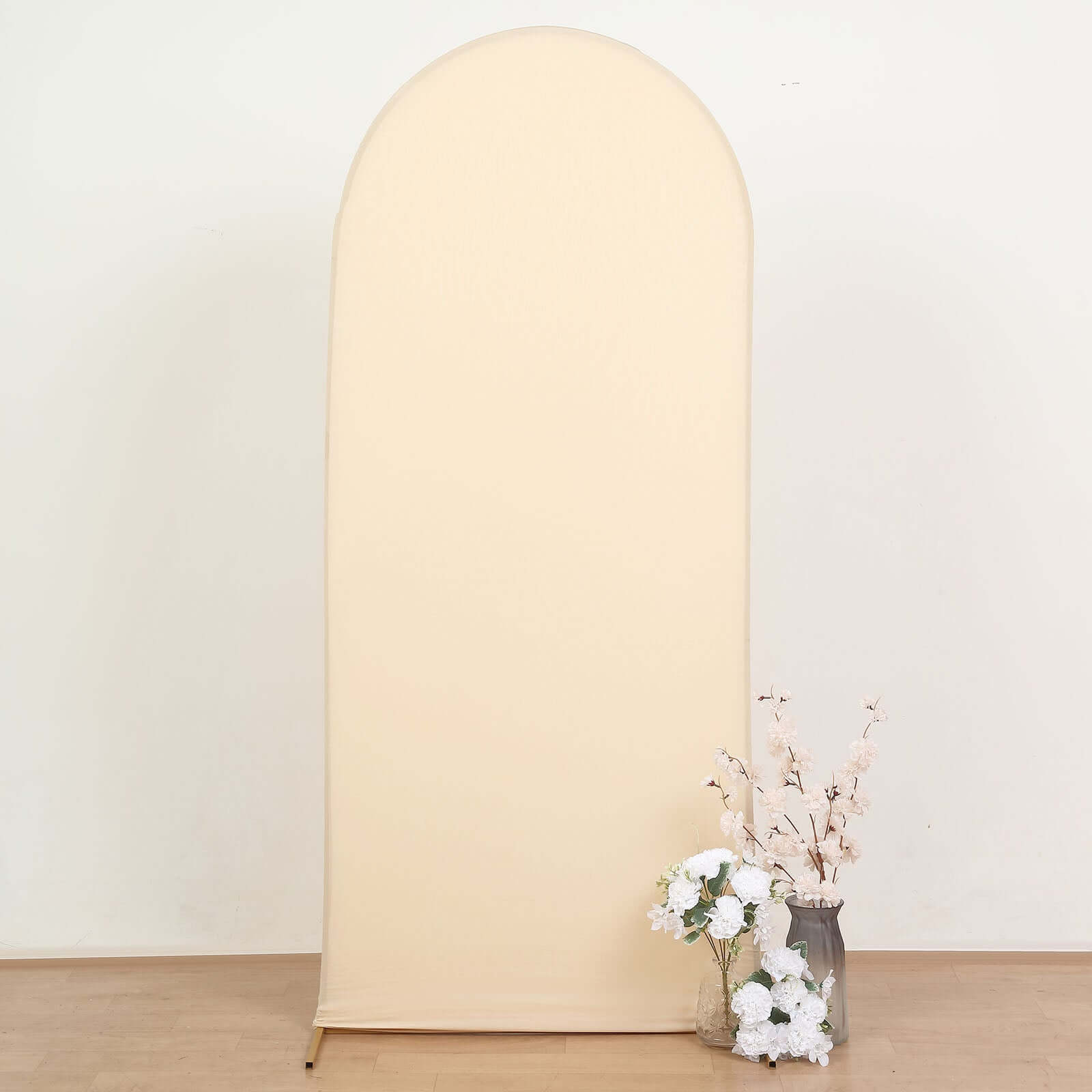 Matte Beige Spandex Fitted Wedding Arch Cover For Round Top Chiara Backdrop Stand 6ft