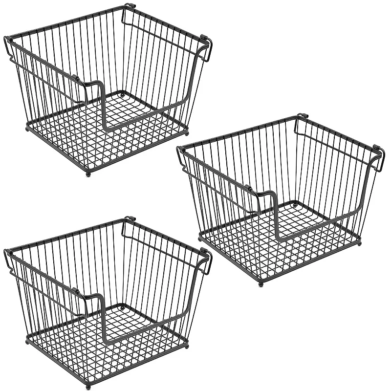 Sorbus Set of 3 Stackable Metal Storage Baskets