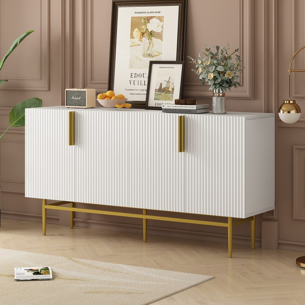 4 door Sideboard Gold Metal Handle Buffet Cabinet for Dining Room