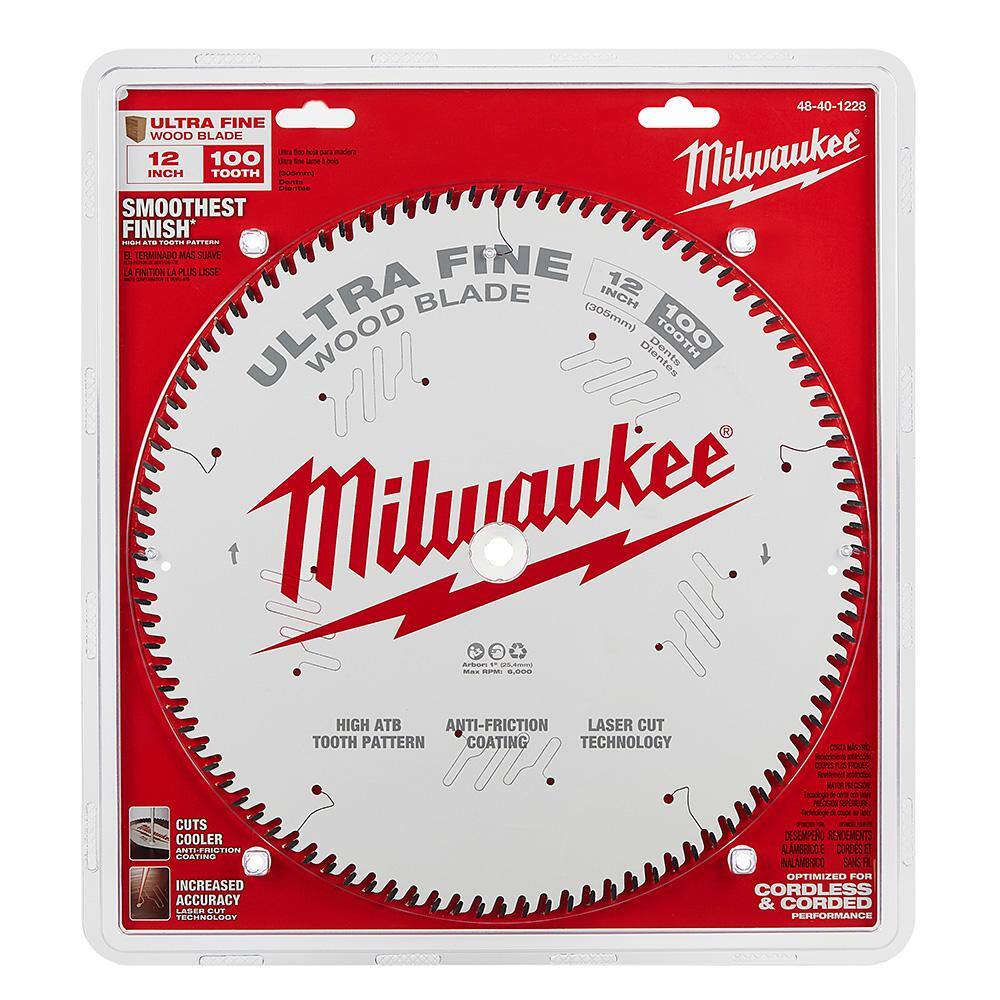 MW 12 in. x 100-Tooth Carbide Ultra Fine Finish Circular Saw Blade (2-Pack) 48-40-1228-48-40-1228