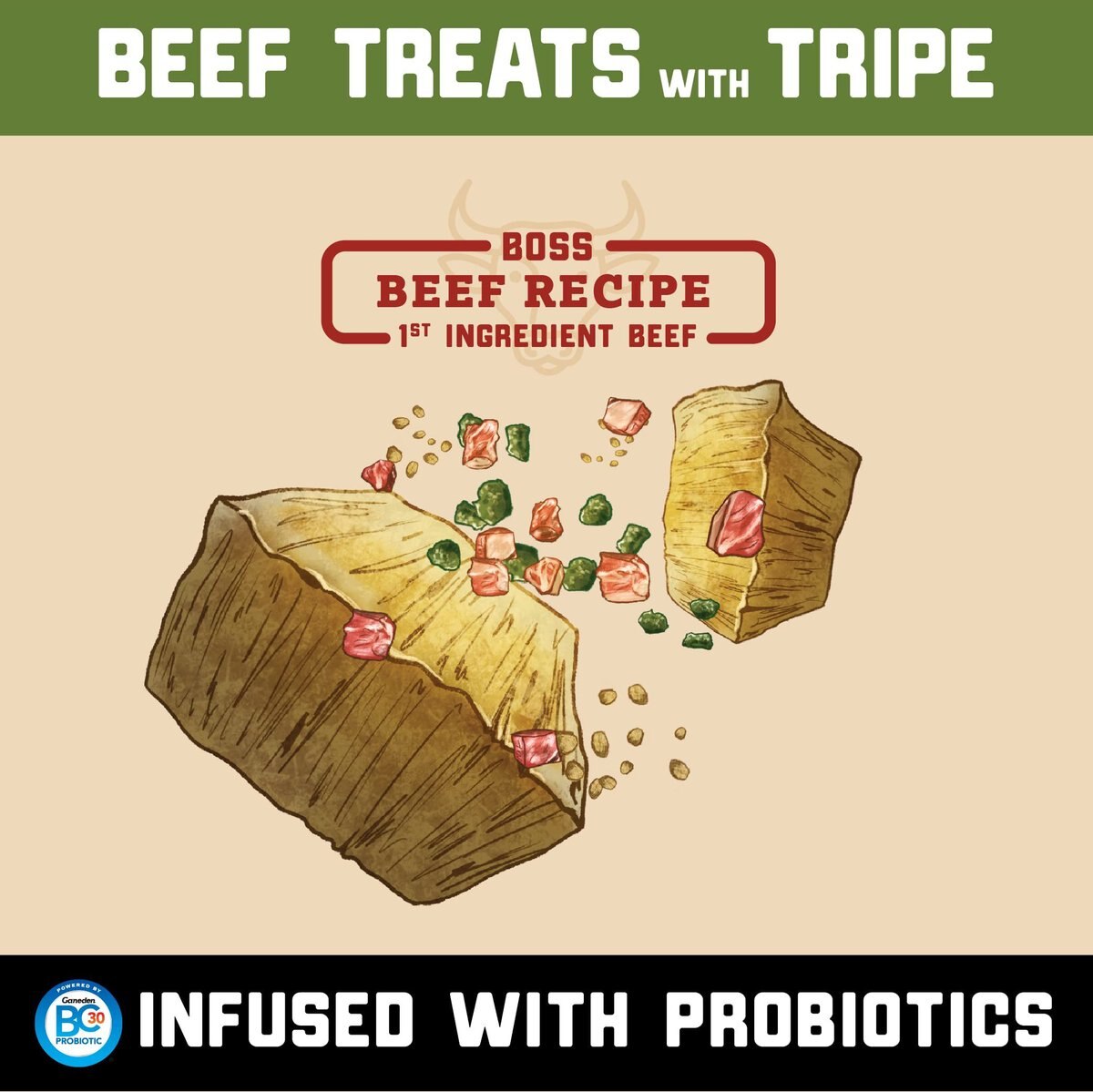 Boss Dog Probites Lamb with Tripe Dog Treats， 3-oz bag