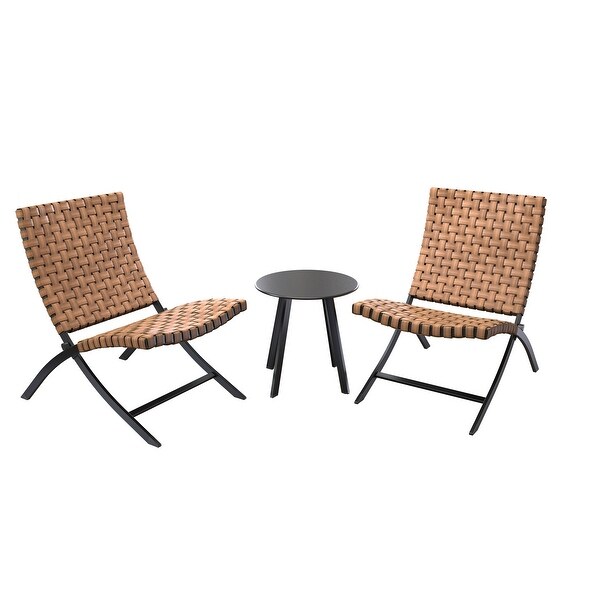 3 Piece Rattan Patio Set Furniture Foldable Wicker Lounger Chairs and Coffee Table Set For Outdoor Backyard Lawn Balcony