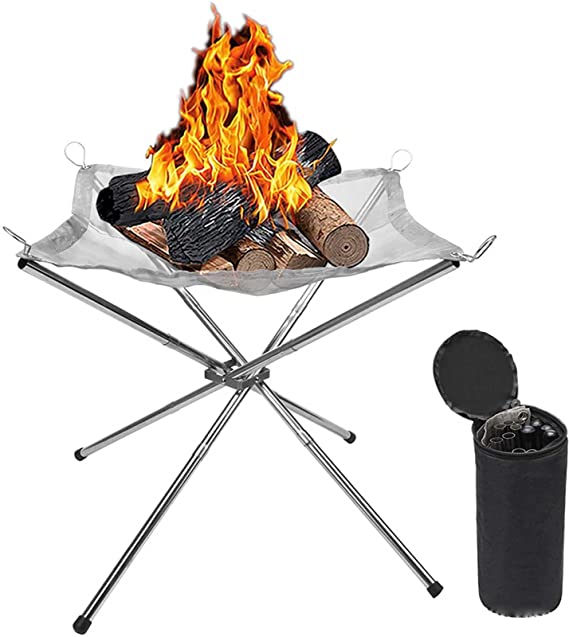 Portable Outdoor Fire Bowls， Foldable Fire Pit， Removable Stainless Steel Fire Basket with Carry Bag， Fire Pit for Picnics， Camping， BBQ， Campfire， Backyard and Garden