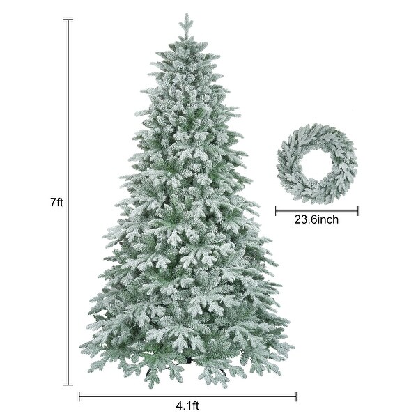 7ft Lighted Artificial Christmas Tree with Wreath Set of 2，Christmas Tree Holiday Decoration，Creative Decorated Trees