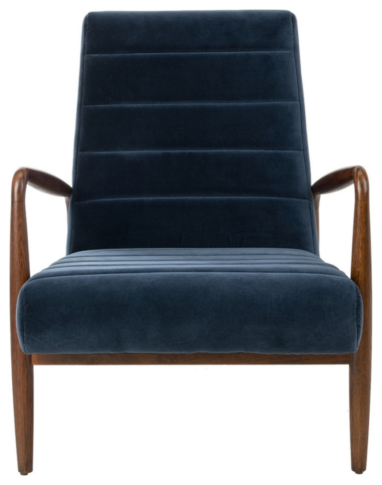 Cornelia Channel Tufted Arm Chair Navy / Dark Walnut   Midcentury   Armchairs And Accent Chairs   by AED Luxury Home Decor  Houzz