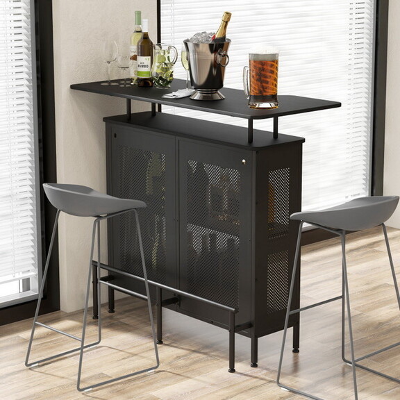 Costway 75694823 4 Tier Liquor Bar Table with 6 Gl...