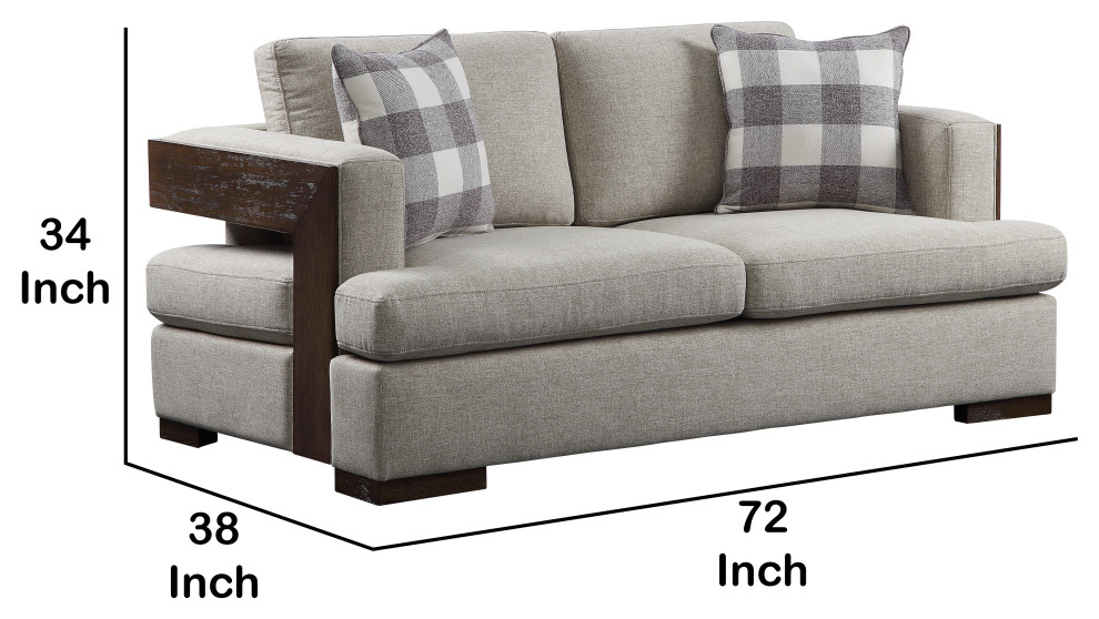 Fabric Upholstered Loveseat With Track Armrests And Block Legs  Gray   Transitional   Loveseats   by VirVentures  Houzz