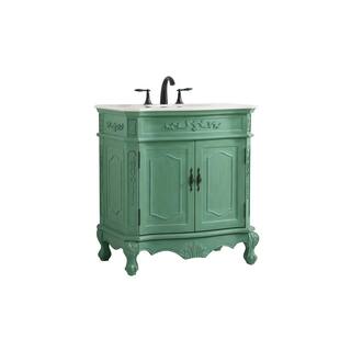 Simply Living 32 in. W x 21 in. D x 36 in. H Bath Vanity in Vintage Mint with White And Brown Vein Marble Top SL30396VM