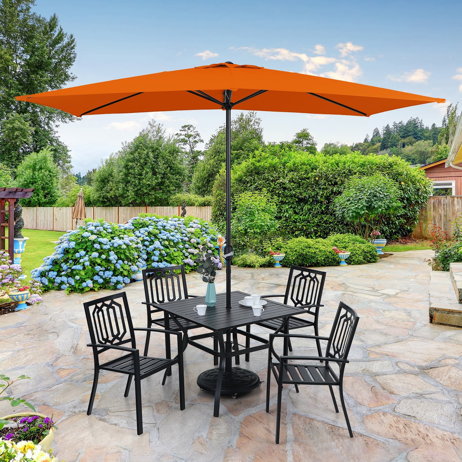 MF Studio 10 x 6.6ft Rectangle Patio Table Umbrella Outdoor Market Umbrella with 6 Steel Ribs and Crank Handle, Orange