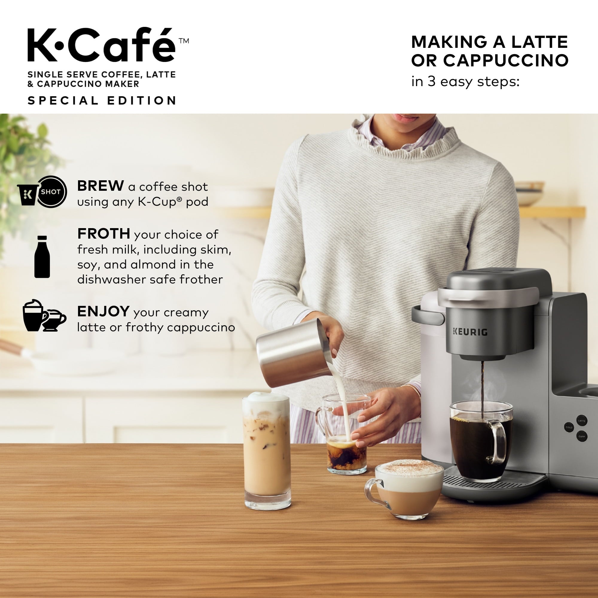 Keurig K-Cafe Special Edition Single Serve K-Cup Pod Coffee, Latte and Cappuccino Maker, Nickel