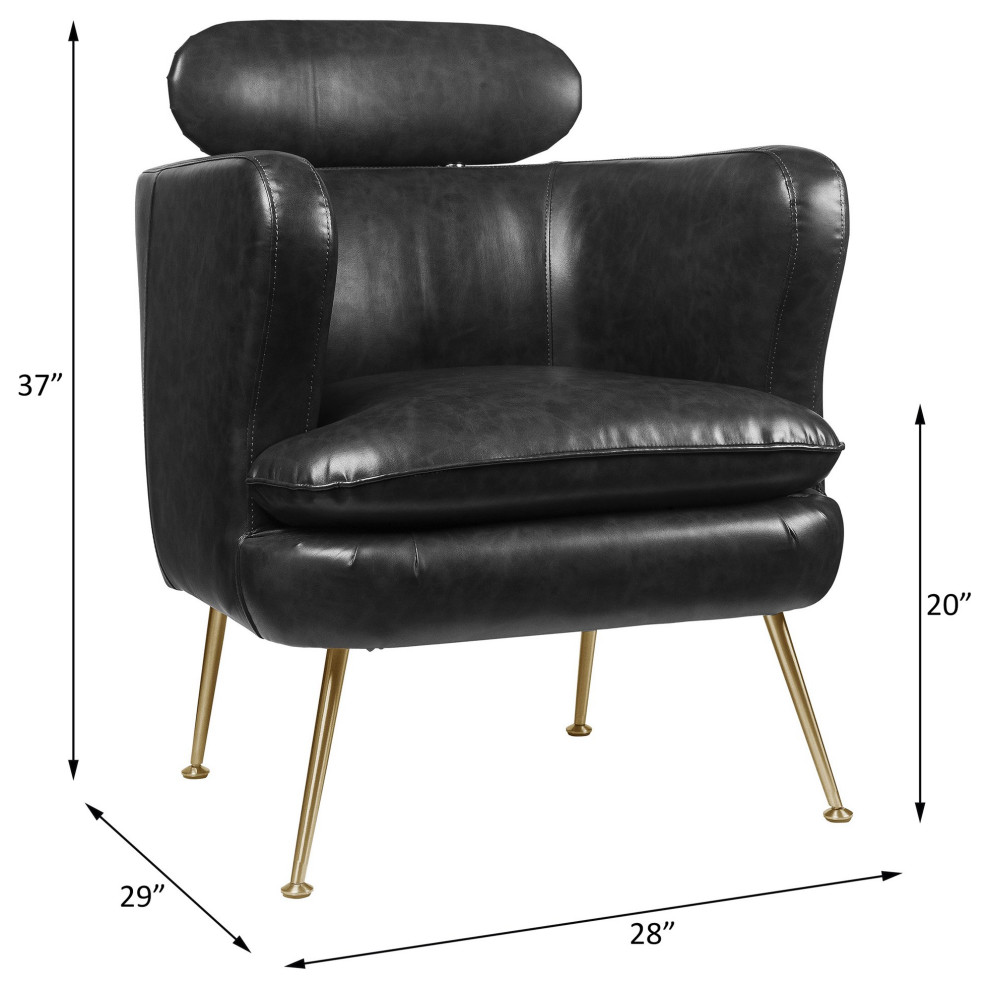 Unique Accent Chair  Gold Legs  Curved PU Leather Seat With Headrest  Dark Gray   Midcentury   Armchairs And Accent Chairs   by Declusia  Houzz