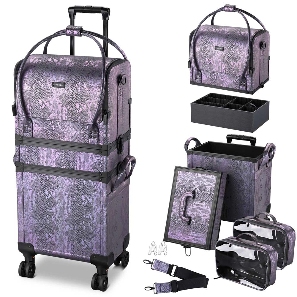 Byootique Rolling Makeup Case Snakeskin Purple Artist Travel Case