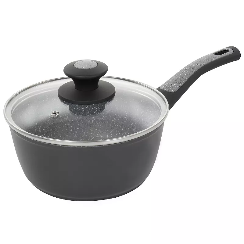 Oster Cocina 1.7 Quart Non Stick Saucepan with Glass Lid in Grey