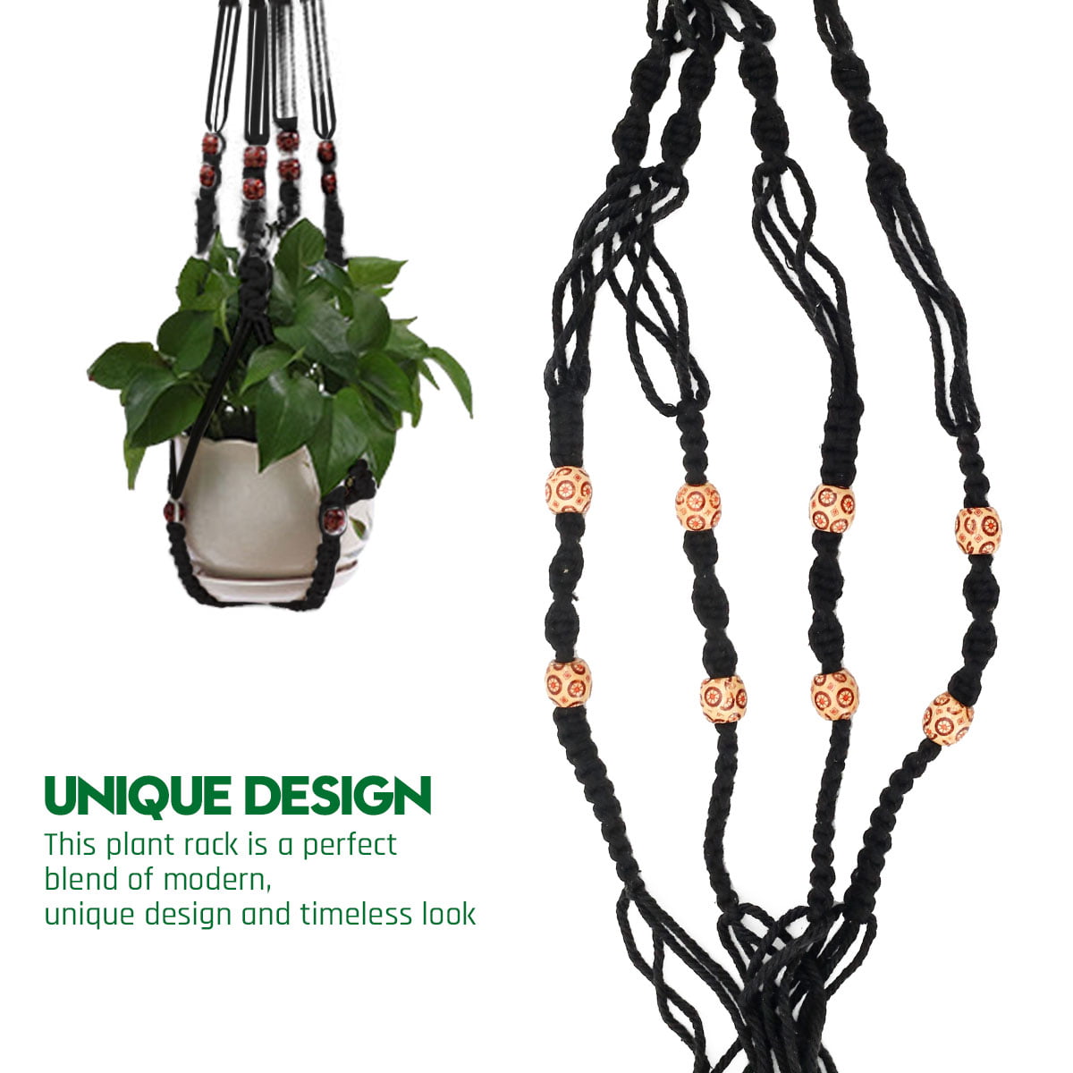 HOTBEST Macrame Plant Hangers and 2 PCS Hook, Indoor Outdoor Handmade Cotton Rope Hanging Planters Set with Wood Beads Decorative Macrame Plant Hanger for Home Decor