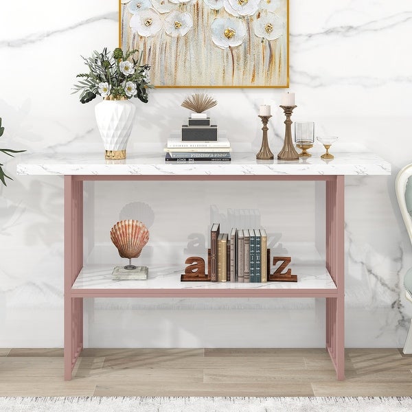 Modern Console Table， Entryway Table with 2 Shelves， Metal Frame