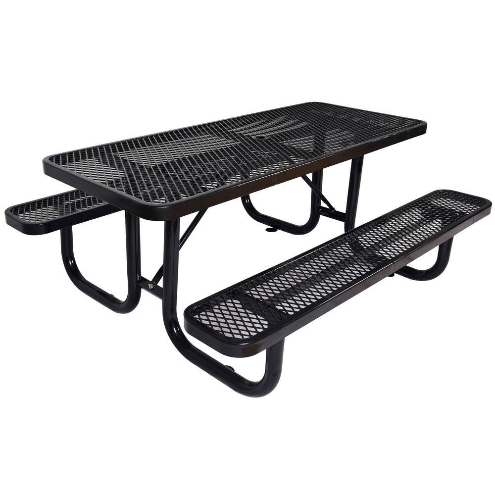 Cesicia 6 ft. Rectangular Outdoor Steel Picnic Table With Umbrella Pole in Black M23od526Mc08