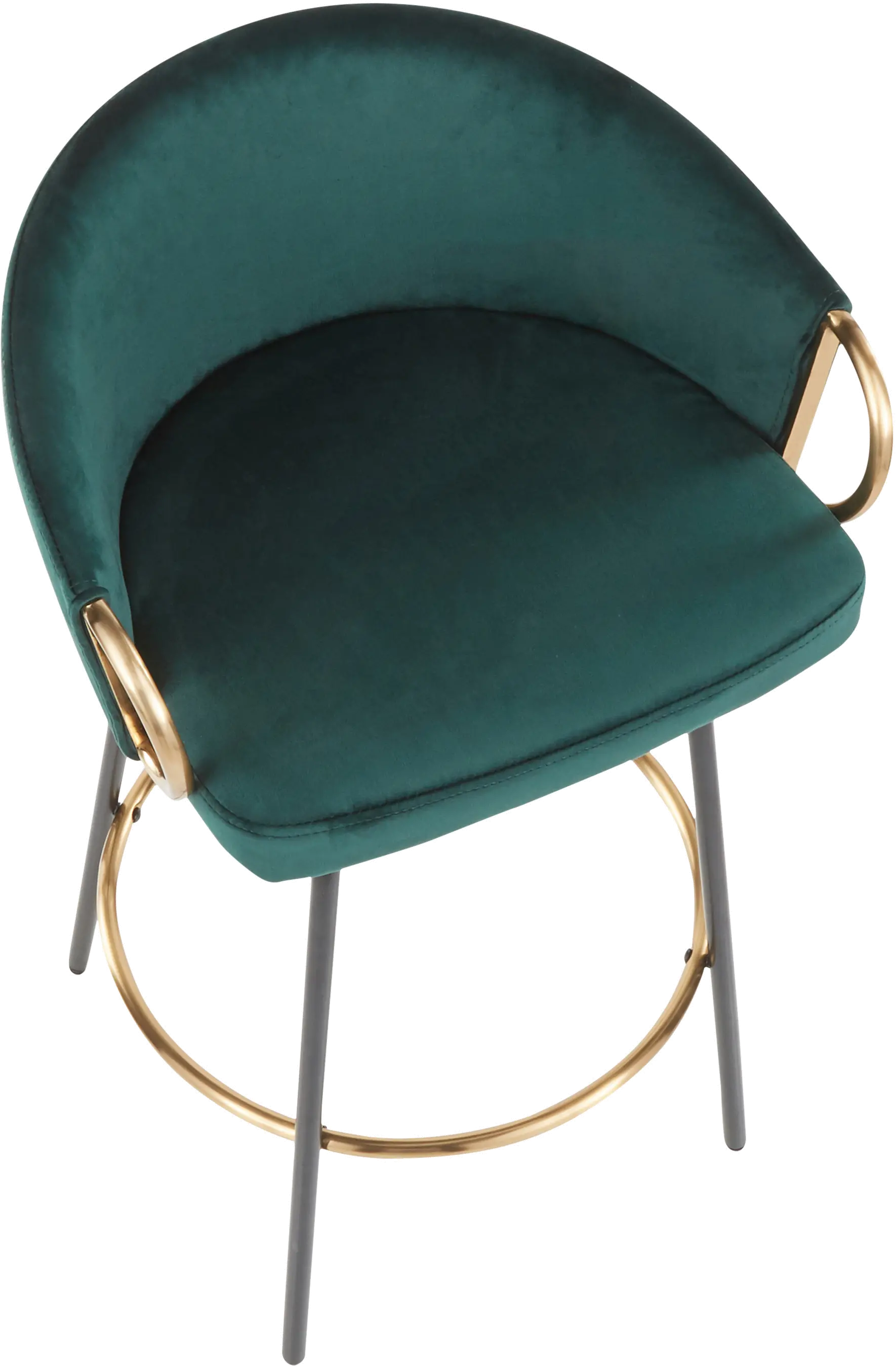 Claire Glam Gold and Emerald Velvet Barstool Stool， Set of 2