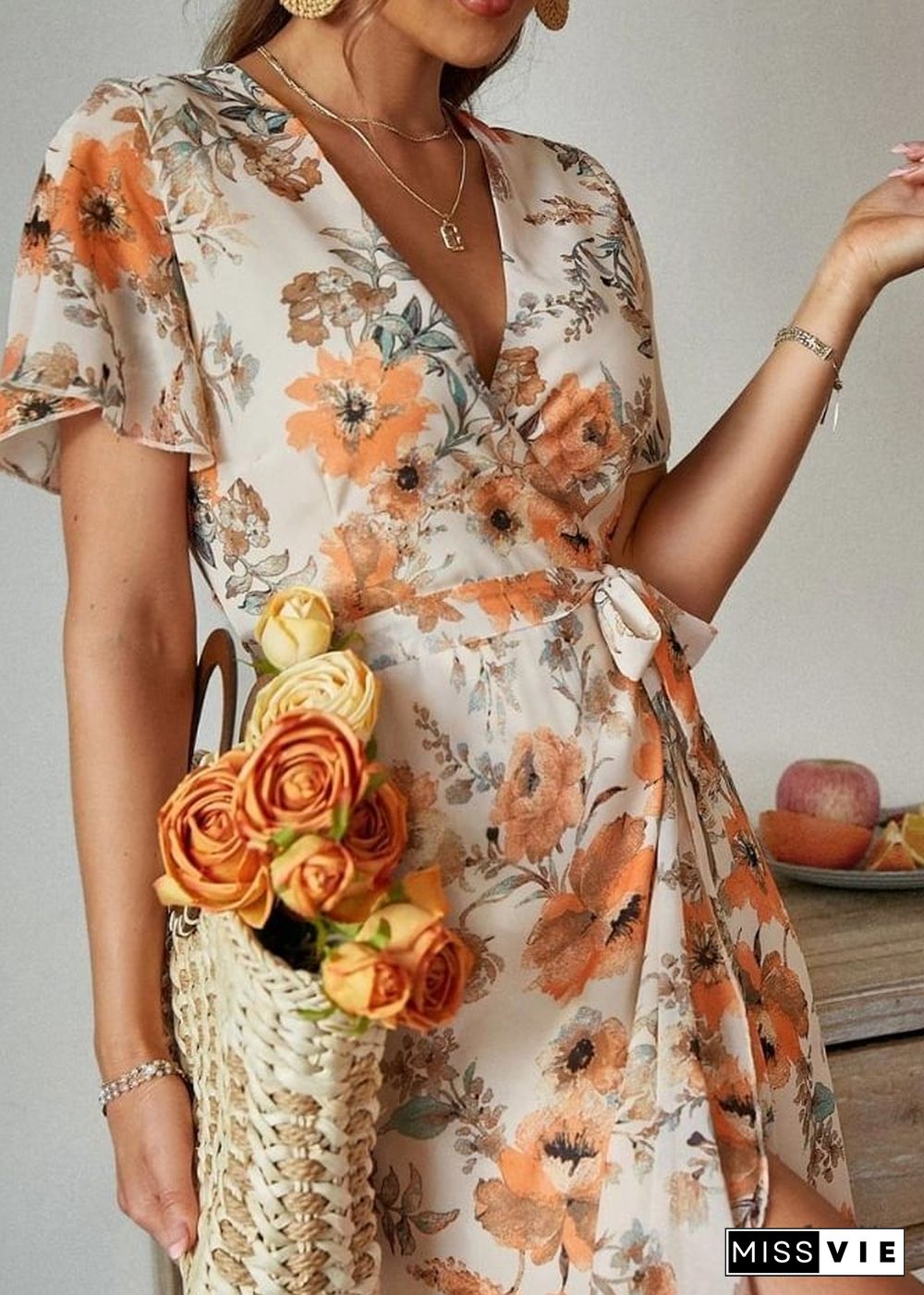 Floral Print Boho Summer Maxi Dress Rose