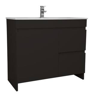 VOLPA USA AMERICAN CRAFTED VANITIES Mace 40 in. W x 18 in. D x 34 in. H Bath Vanity in Glossy Black with White Ceramic Top and Right-Side Drawers MTD-3840GB-R-P