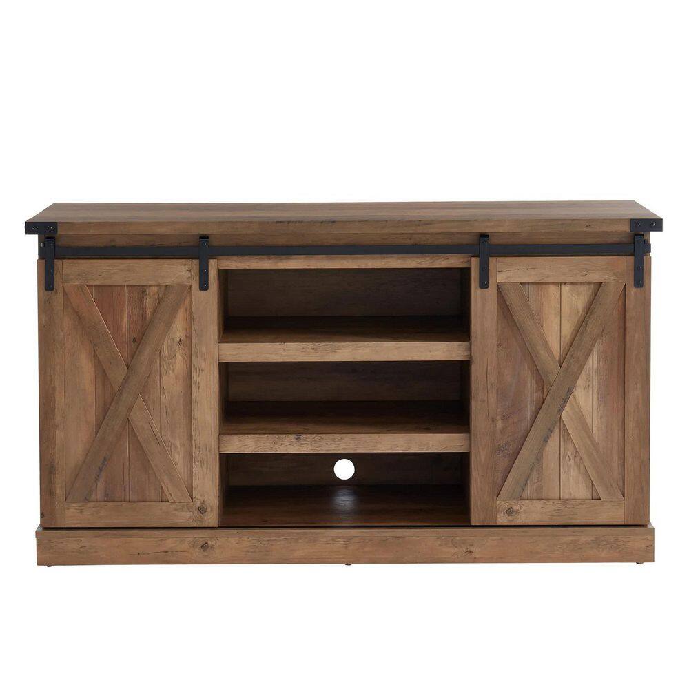 EDYO LIVING Rustic Farmhouse TV Stand Table With Sliding Barn Door Rustic Oak CYTVS15-RSO