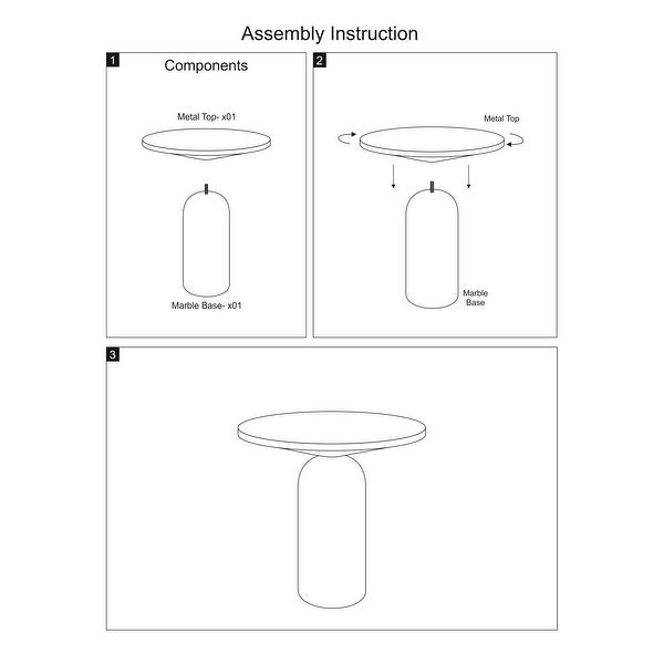 17 Inch Round Brass Modern Accent End Table with Cylindrical Marble Base， Brass， White