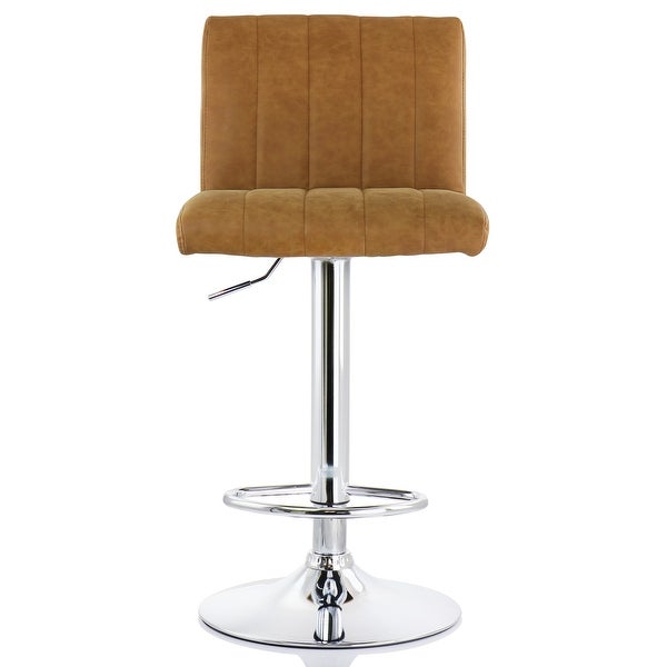 Elama 2 Piece Vintage Faux Leather Adjustable Bar Stool in Camel with Black Base