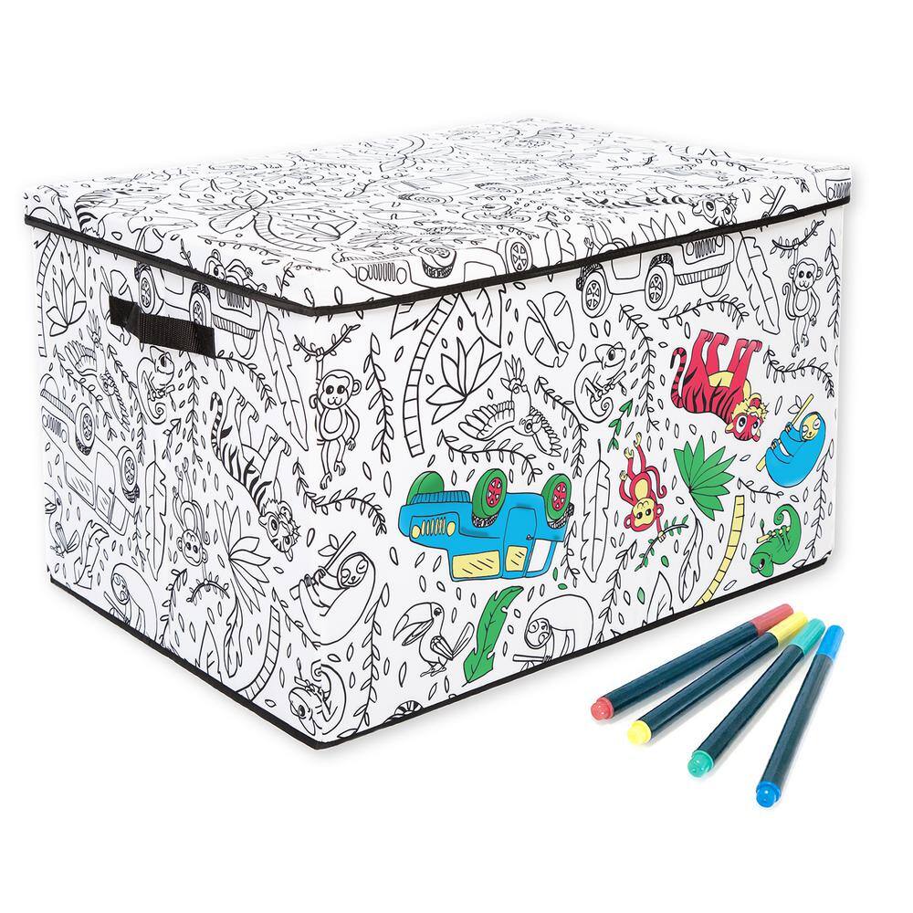 BAUM Kid's White Medium Coloring Cube Storage Bin with Removable Divider and 4-Pack of Washable Markers 21A351JE