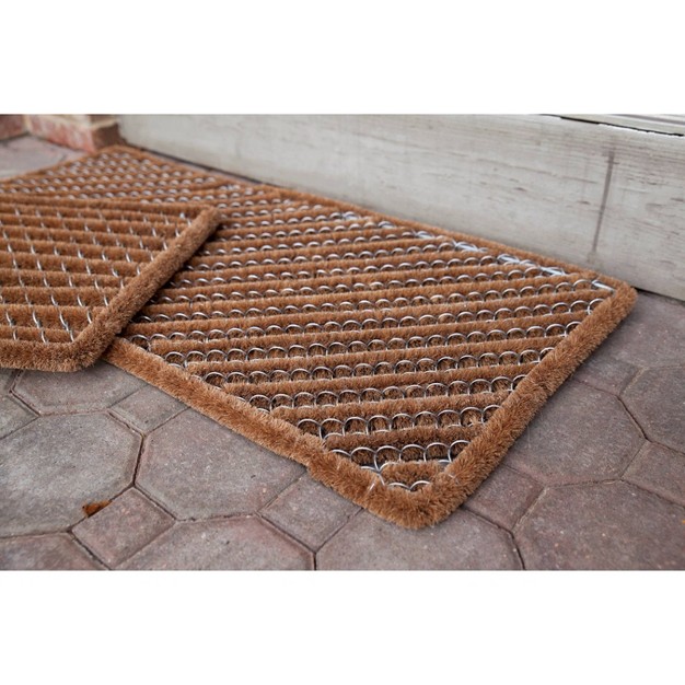 X 3 x27 4 quot Geometric Stripes Wire Brush Indoor outdoor Doormat Natural silver Entryways