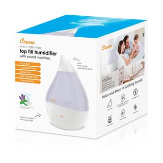 Crane 1 Gal. Top Fill Drop Cool Mist Humidifier with Sound Machine for Medium to Large Rooms up to 500 sq. ft. - White EE-5306W