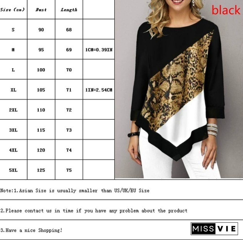 Summer New Fashion Women's Printed Stitching Long Sleeve T Shirt Ladies Casual Plus Size Tops S-5XL